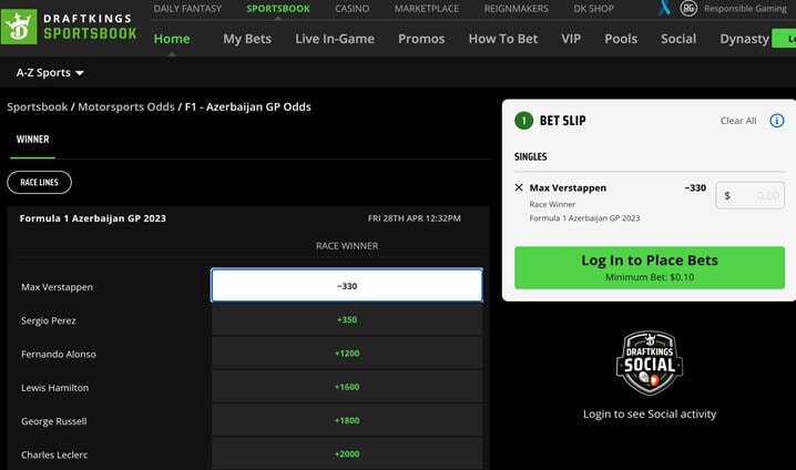 DraftKings F1 Example Bet