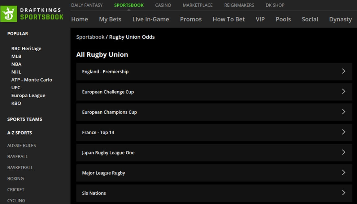 DraftKings Rugby Example Bet