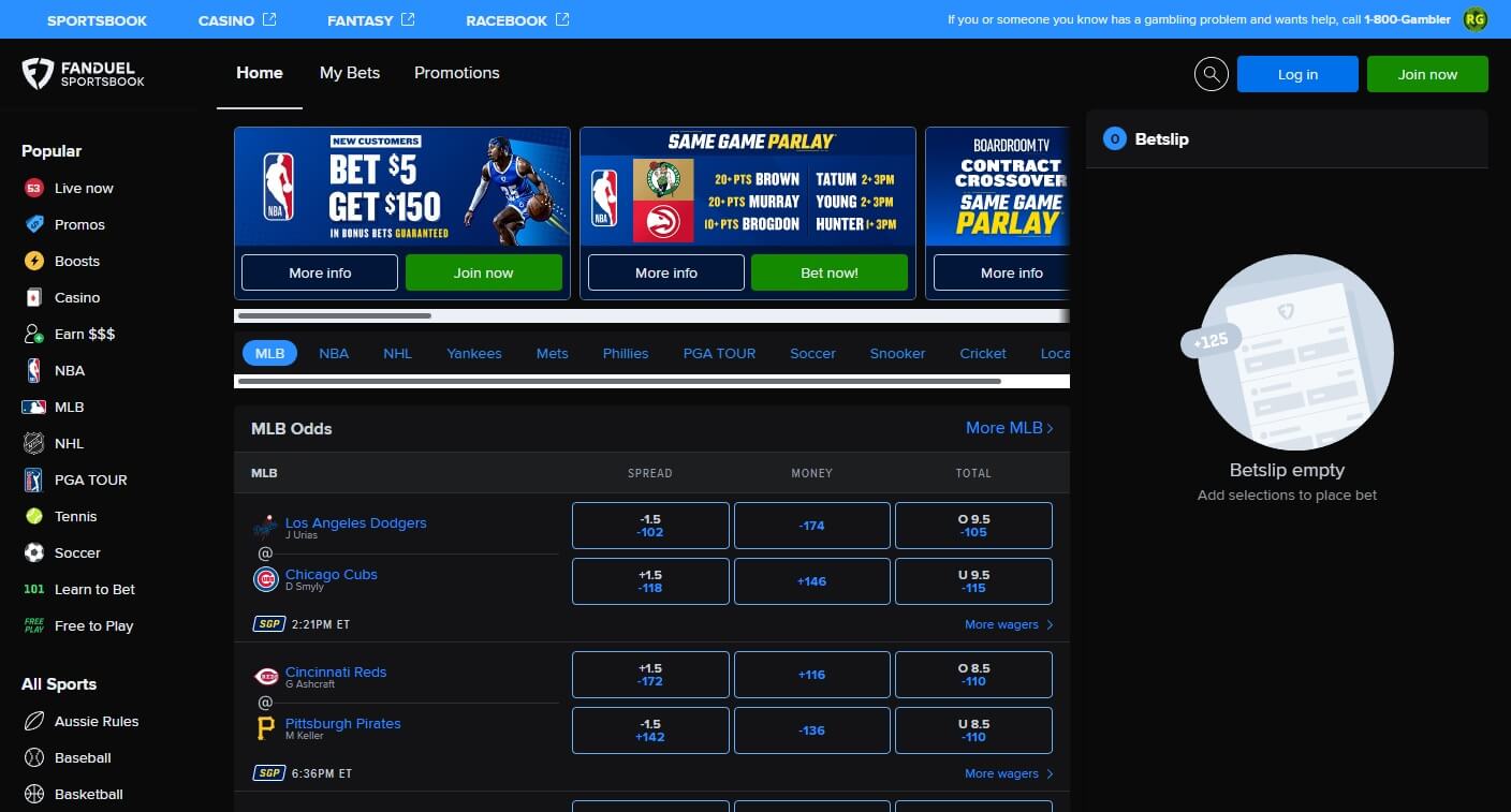 FanDuel Sportsbook Homepage