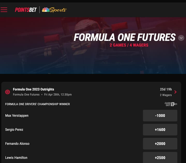 PointsBet F1 Example Bet