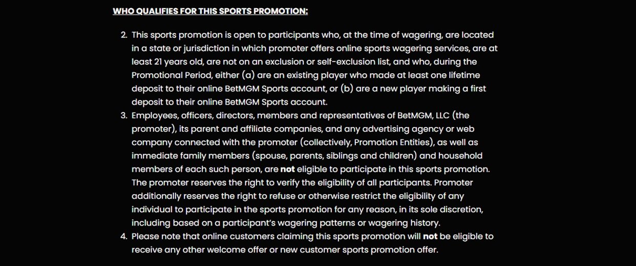 BetMGM Sports Promotion Requirements