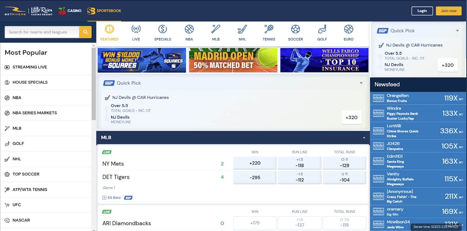 BetRivers MI Sportsbook Homepage