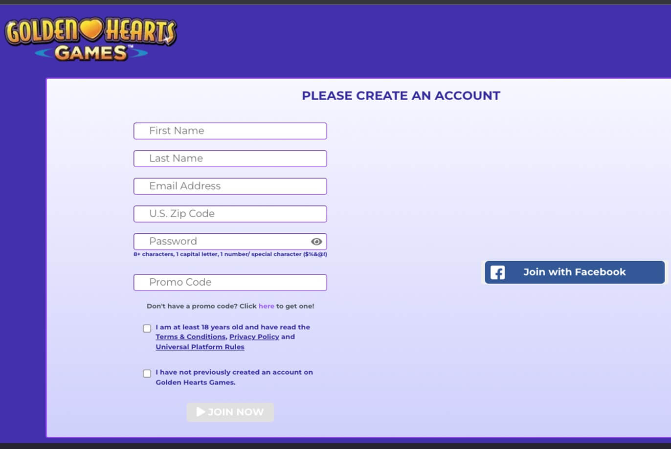 Golden Hearts Games Create Account