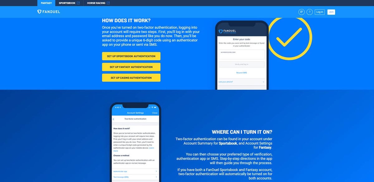 FanDuel App Two-Factor Authentification