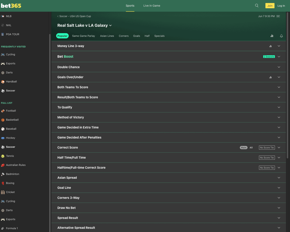 types of soccer mls bets on bet365