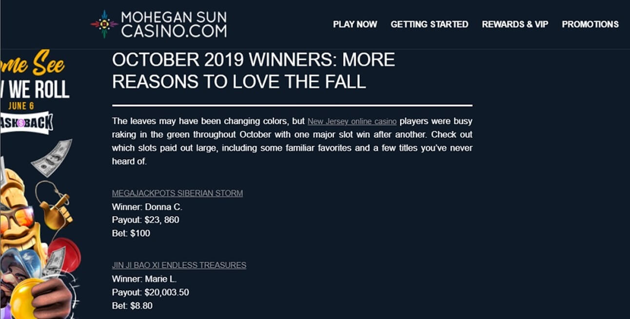 Mohegan Sun Casino Winners