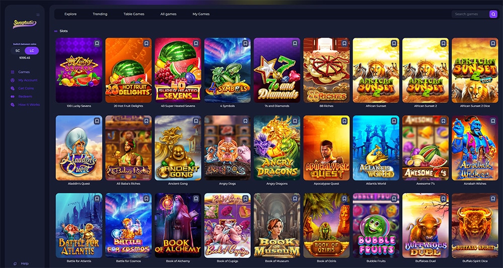 Sweeptastic casino slots lobby