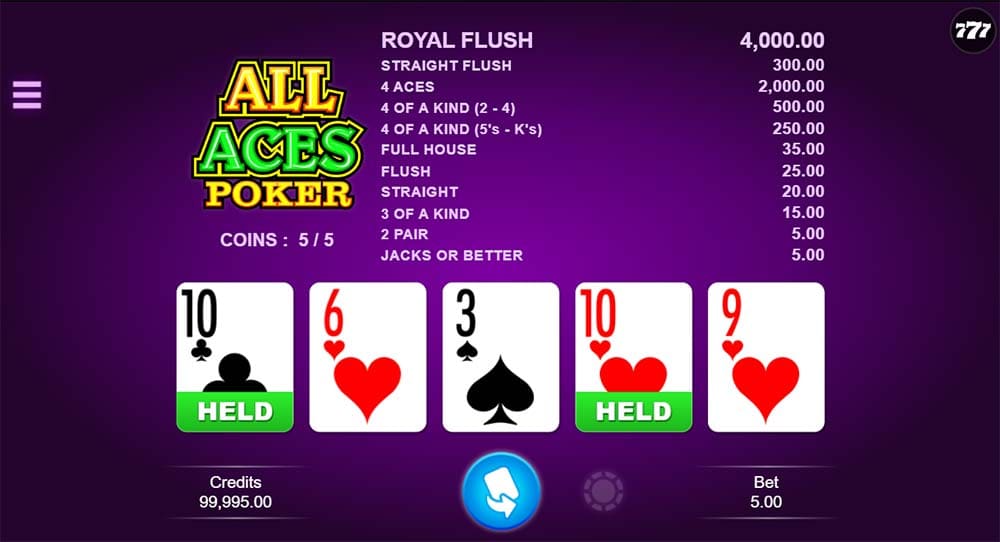 video poker game all aces poker