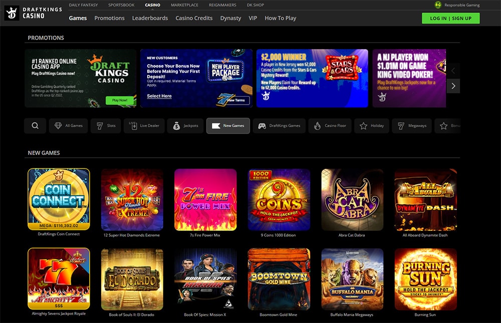 DraftKings Casino home page