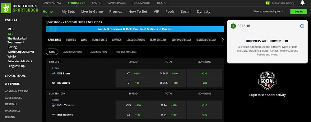 DraftKings sportsbook bet slip