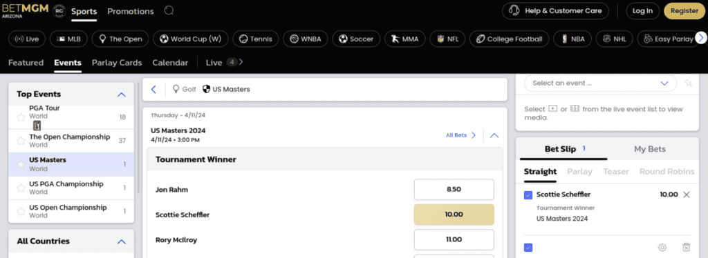 mgm masters odds