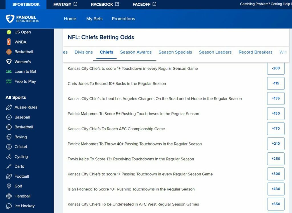 fanduel kansas nfl kansas city chiefs specials