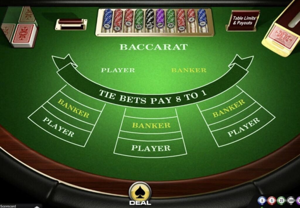 baccarat table with chips and bet options