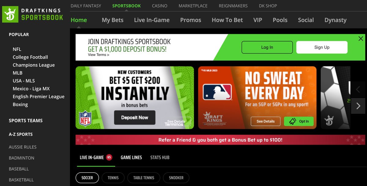 DraftKings Sportsbook Lobby