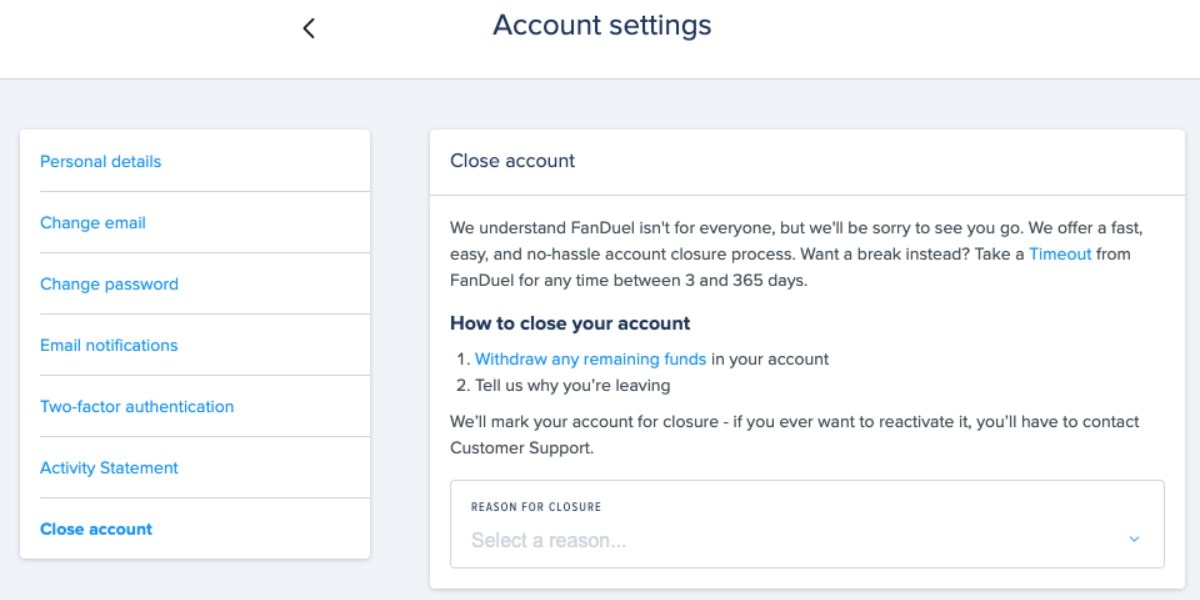 FanDuel Delete Account Sportsbook