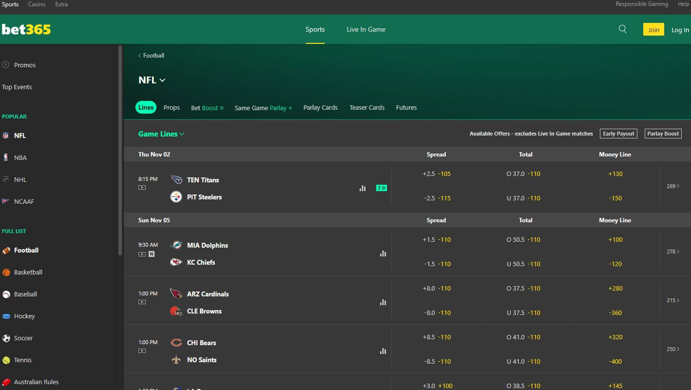 Bet365 NFL Betting