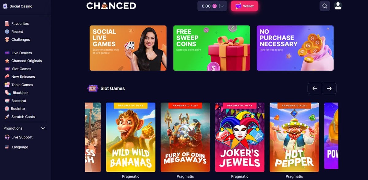 Chanced Casino Homepage